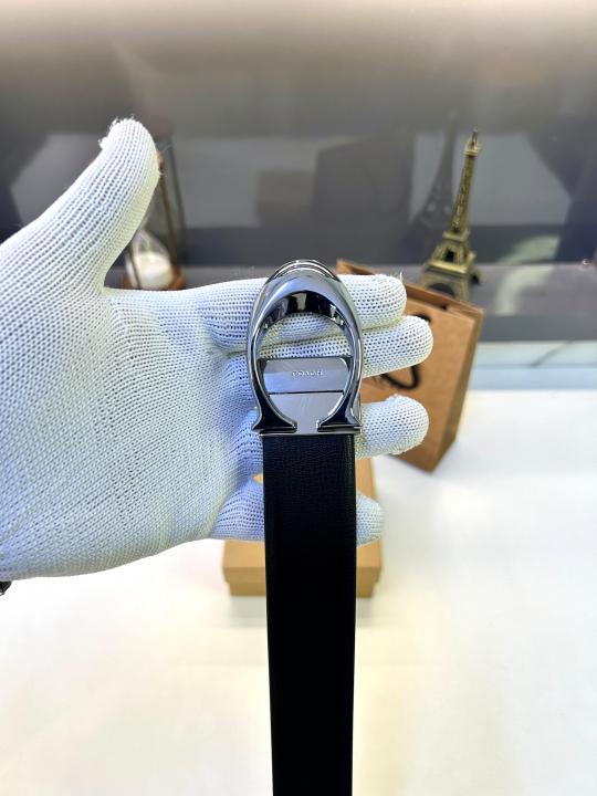 Coac_h Glossy Silver Reversible Belt Fa 754
