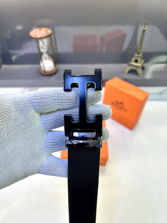 Herme_s Glossy Auto Lock Black Belt Fa 920