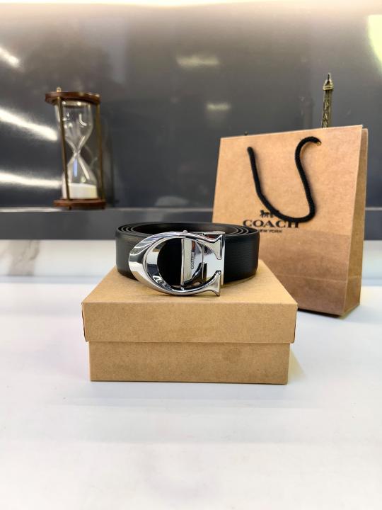 Coac_h Glossy Silver Reversible Belt Fa 754
