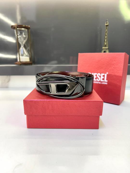 Diese_l Black Glossy Reversible Belt Fa 913