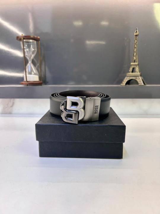 Boss_ Black Grey Reversible Belt Fa 762