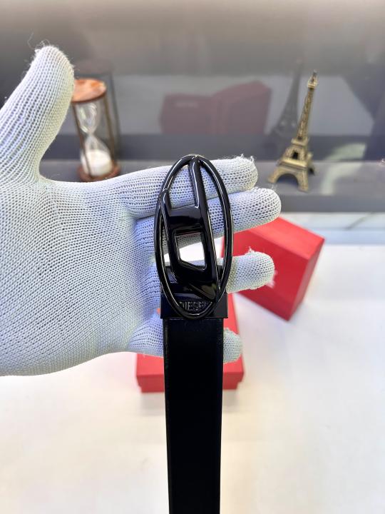 Diese_l Black Glossy Reversible Belt Fa 913